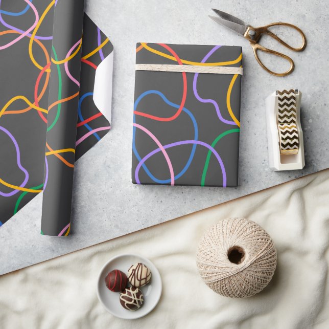 Colourful Abstract Wavy Lines Pattern Wrapping Paper (Crafts)