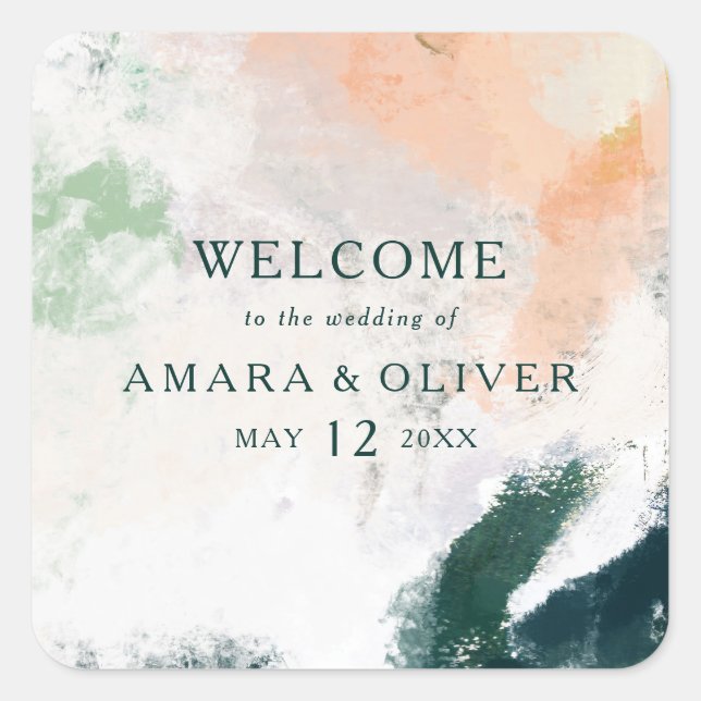 Colourful Abstract Wedding Welcome Square Sticker (Front)