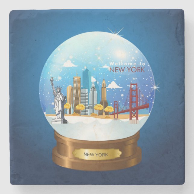 Colourful Abstract Welcome to New York Snow Globe Stone Coaster (Front)
