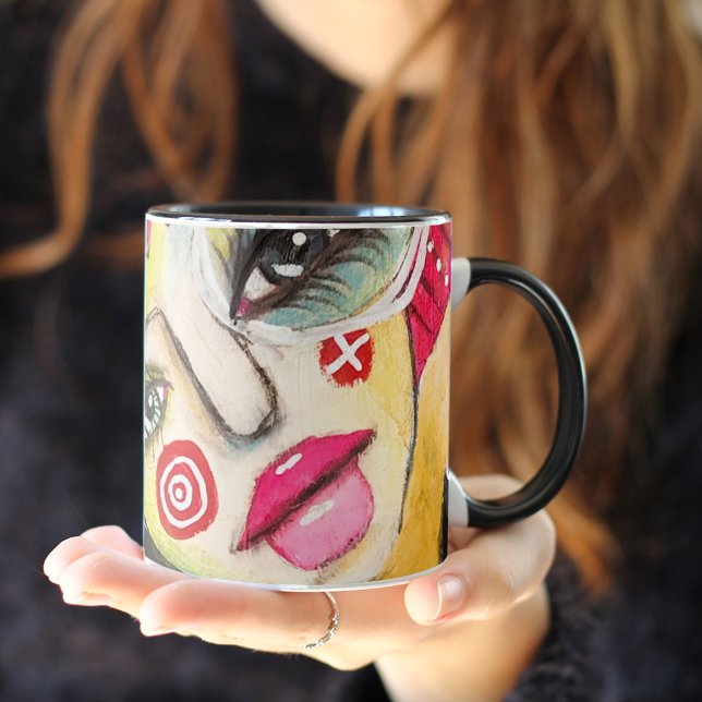 Colourful Abstract Whimsical Face Quirky Artistic  Mug (Creator Uploaded)