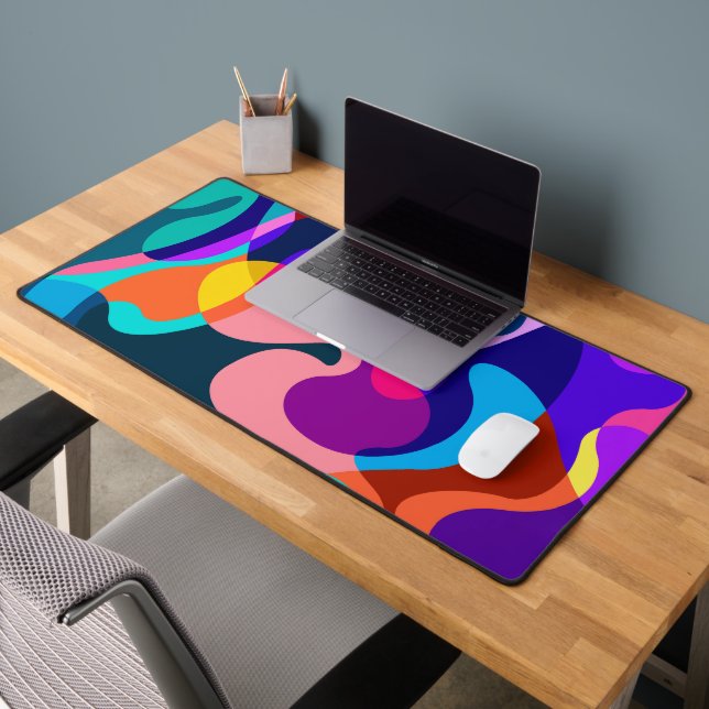 Colourful abstract wild swirly organic shapes desk mat (Office 2)