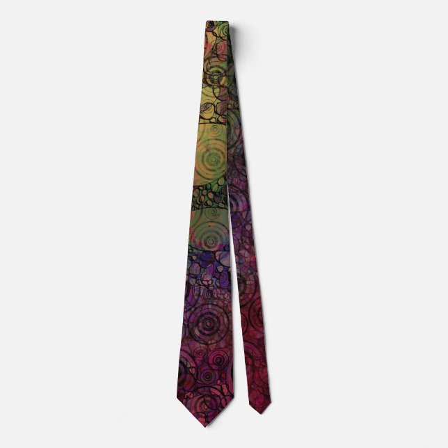 Colourful Abstract with Black & Grungy Circles Tie (Front)