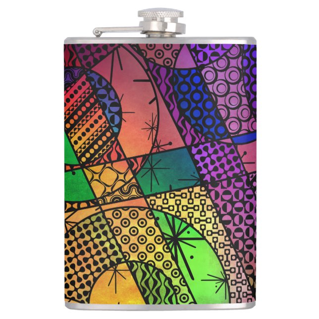 Colourful Abstract with Textures & Patterns Hip Flask (Front)