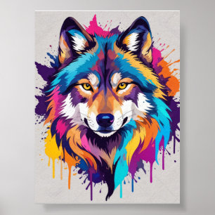 Colourful Abstract Wolf Digital Download Art Poster