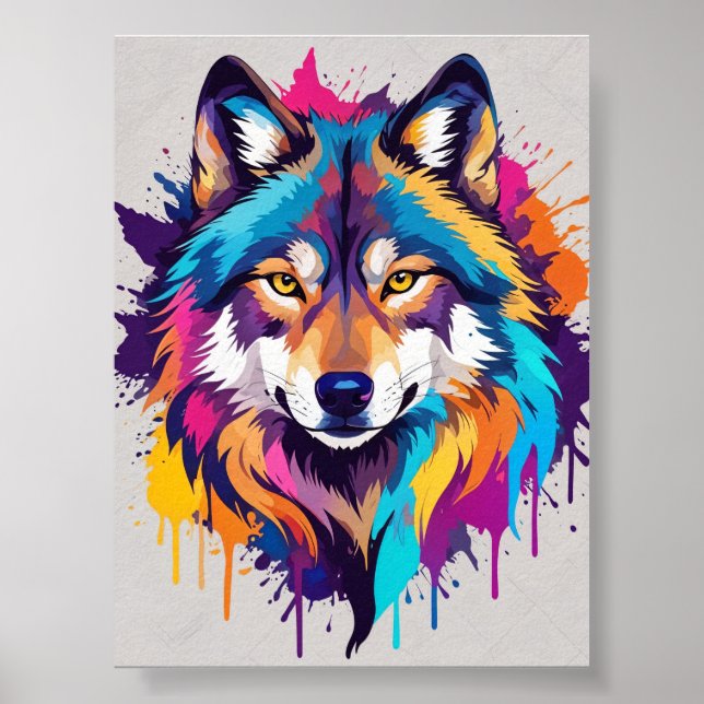 Colourful Abstract Wolf Digital Download Art Poster (Front)