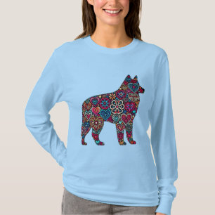 Colourful Abstract Wolf Silhouette Filled With Hea T-Shirt