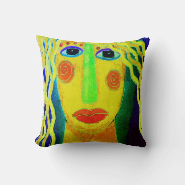 Colourful Abstract Woman Painting Cushion (Front)