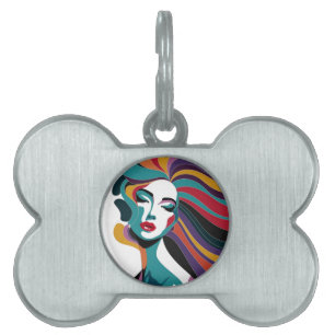 Colourful Abstract Woman with Flowing Hair Art Pet ID Tag