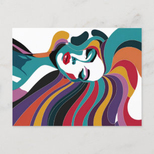 Colourful Abstract Woman with Flowing Hair Art Postcard