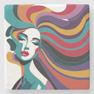 Colourful Abstract Woman with Flowing Hair Art Stone Coaster
