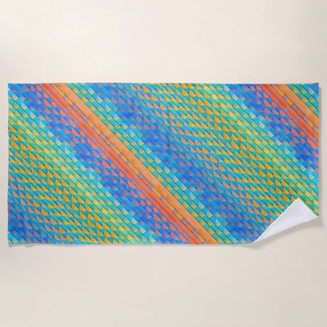 Colourful Abstract Woven Digital Pattern Beach Towel (Front)