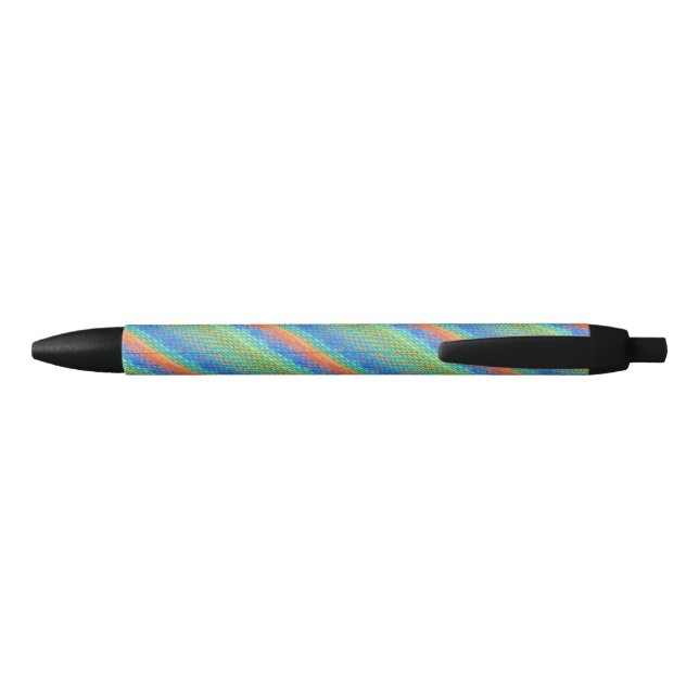 Colourful Abstract Woven Digital Pattern Black Ink Pen (Back)