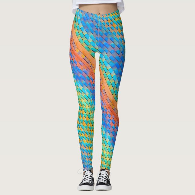Colourful Abstract Woven Digital Pattern Leggings (Front)