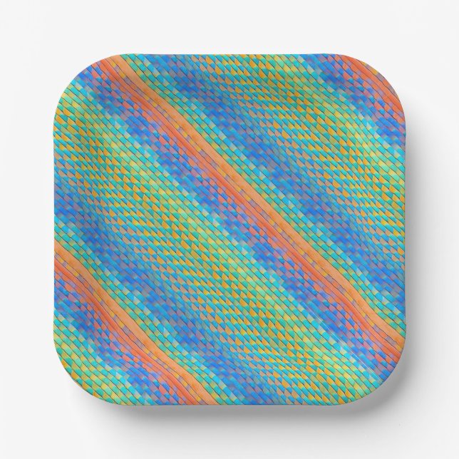 Colourful Abstract Woven Digital Pattern Paper Plate (Front)