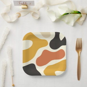 colourful Abstract yellow Black And White Paper Plate