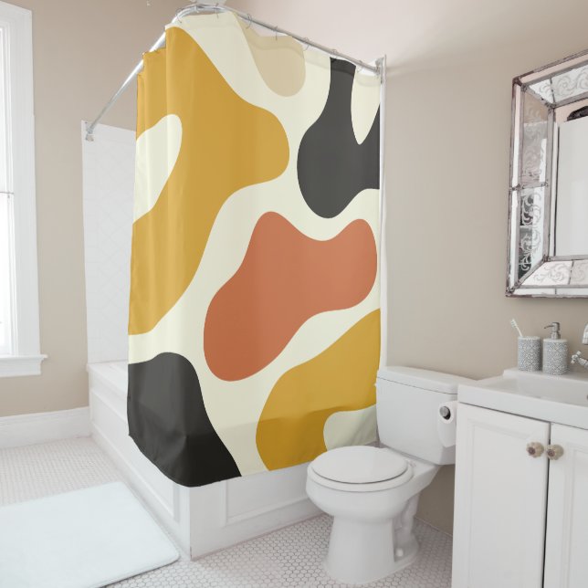 colourful Abstract yellow Black And White Shower Curtain (In Situ)