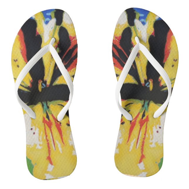 colourful abstract yellow flower contempory flip flops (Footbed)