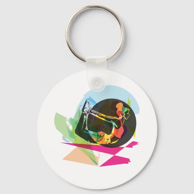 Colourful Abstract Yoga Pose Fitness and Wellness Key Ring (Front)