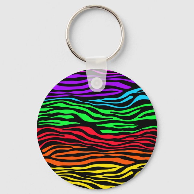 Colourful Abstract Zebra Key Ring (Front)