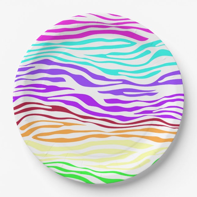 Colourful Abstract Zebra Print Paper Plate (Front)