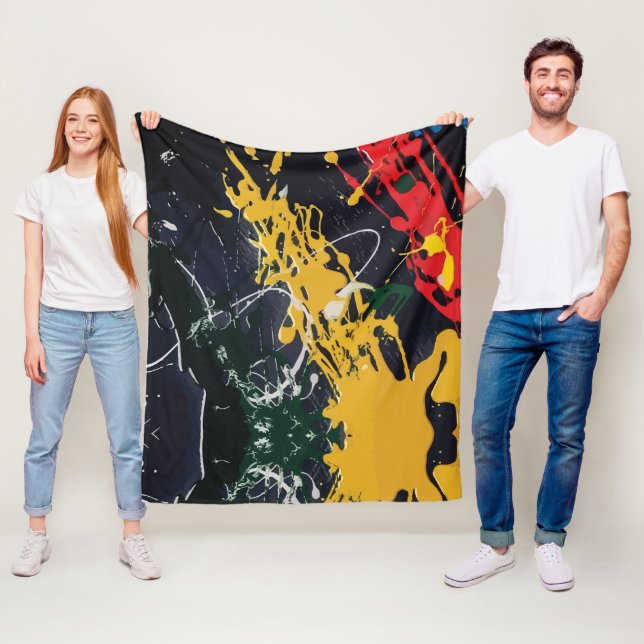 Colourful Abstractions: Splashes and Lines Fleece Blanket (In Situ)