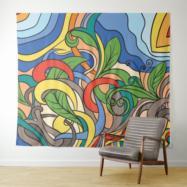 Colourful abtract floral beach vector illustration tapestry (In Situ (Horizontal))