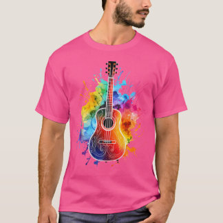 Colourful Acoustic Guitar Player Guitarist Splash  T-Shirt