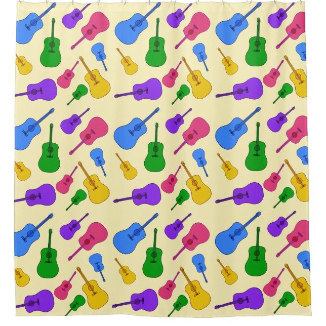 Colourful Acoustic Guitars Pattern Shower Curtains (Front)