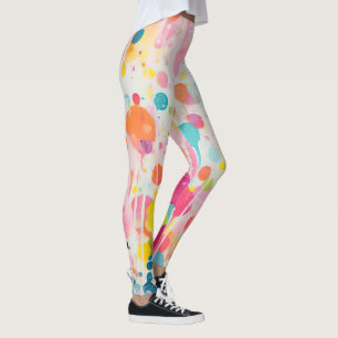 colourful acryl painting dots on white ground leggings