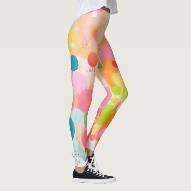 colourful acryl painting dots on  white ground leggings (Right)