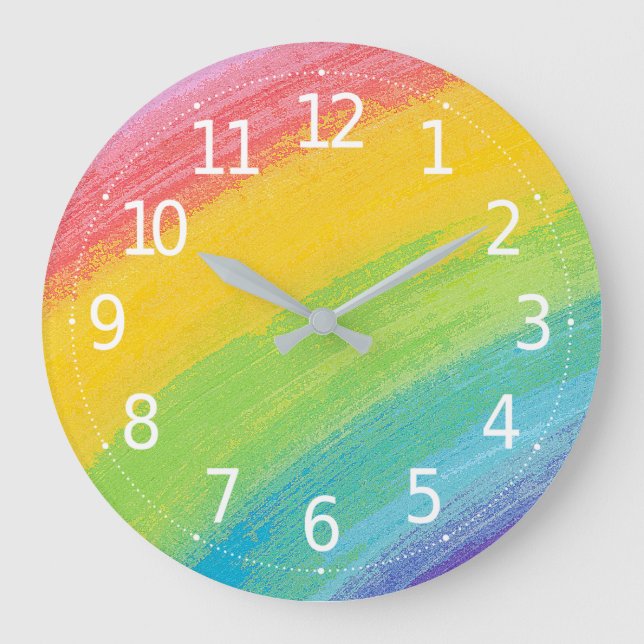 Colourful Acrylic Watercolor Rainbow Pattern | Large Clock (Front)