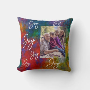 colourful add a photo holiday Joy  Cushion