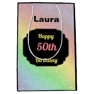 Colourful add name 50th birthday medium gift bag
