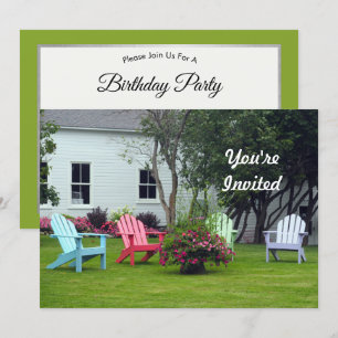 Colourful Adirondack Chair Floral Photo Birthday Invitation