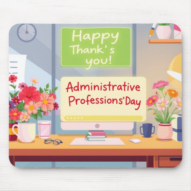 Colourful Admin Appreciation Desk Illustration Mouse Mat (Front)
