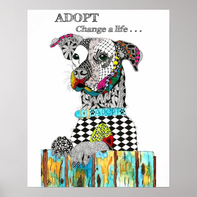 Colourful Adopt a Dog Poster - 16" x 20" (Front)