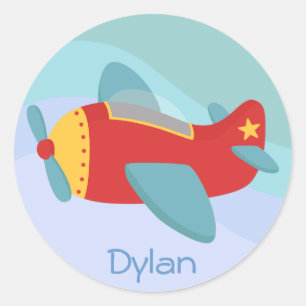 Colourful & Adorable Cartoon Aeroplane Classic Round Sticker