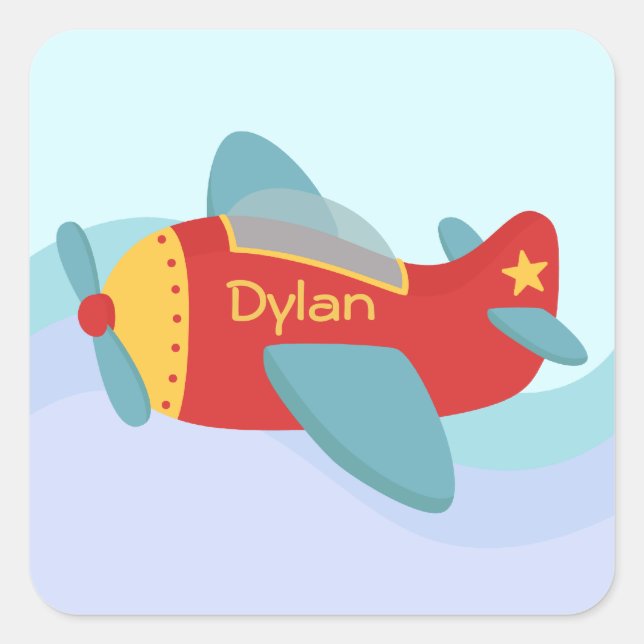 Colourful & Adorable Cartoon Aeroplane Square Sticker (Front)