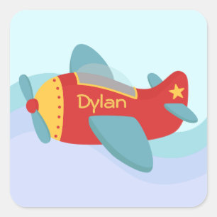 Colourful & Adorable Cartoon Aeroplane Square Sticker