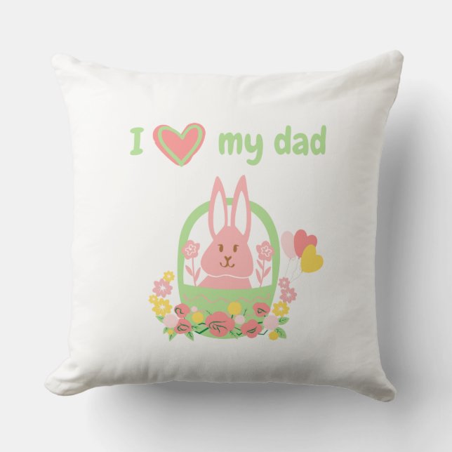 Colourful Adorable Rabbit in a Basket Cushion (Front)