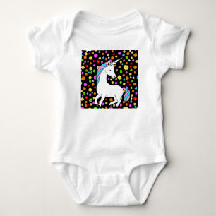 Colourful Adorable Unicorn Flowers and Hearts Baby Bodysuit