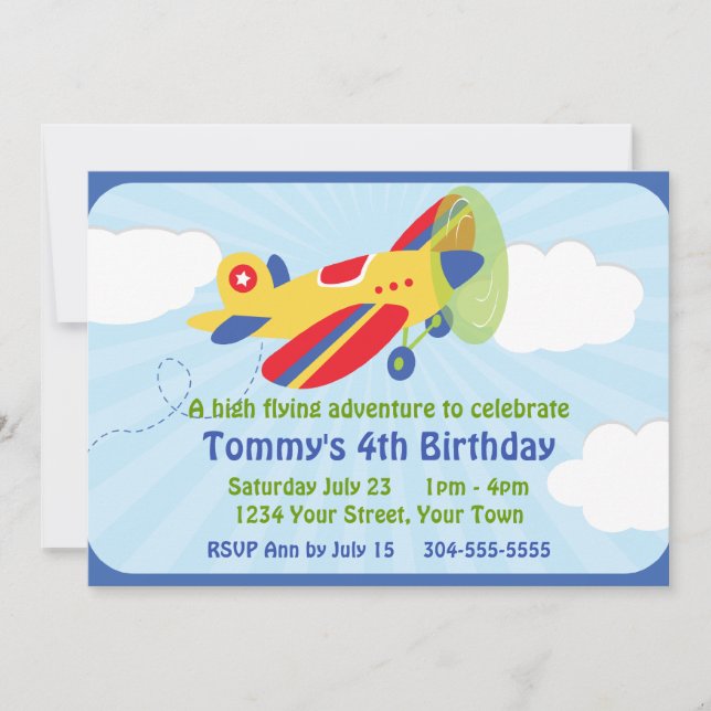 Colourful Aeroplane Birthday Party Invitation (Front)