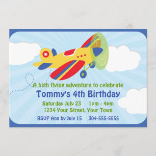 Colourful Aeroplane Birthday Party Invitation