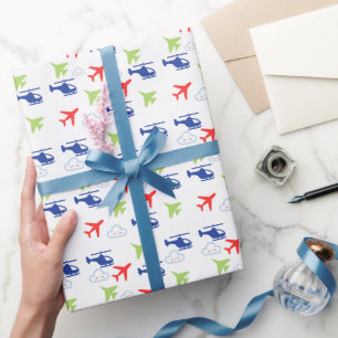 Colourful Aeroplane Clouds Cute Boy Birthday Wrapping Paper