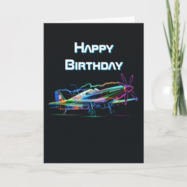 Colourful Aeroplane Flying, Aviation Birthday Card (Front)