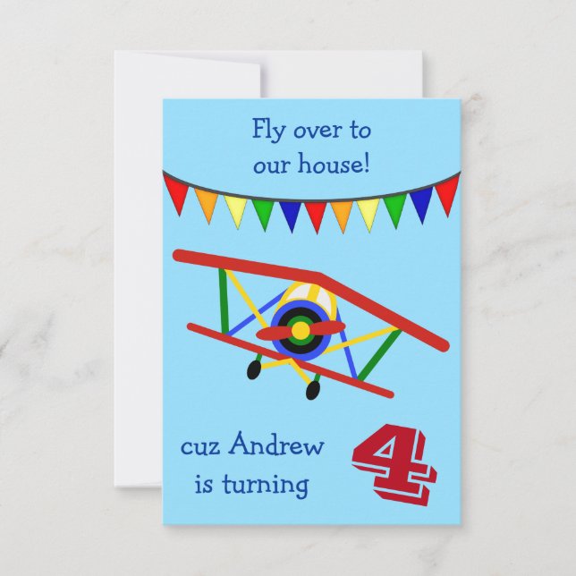 Colourful Aeroplane Kids Birthday Party Invitation (Front)