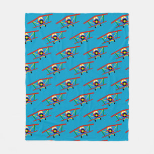 Colourful Aeroplane Pattern on Blue Fleece Blanket