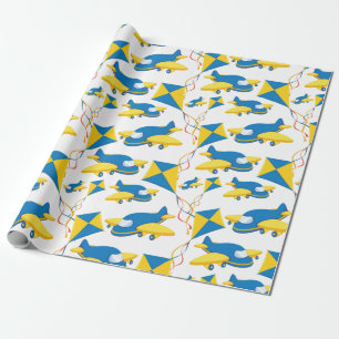 Colourful Aeroplanes and Kites Kids Pattern Wrapping Paper