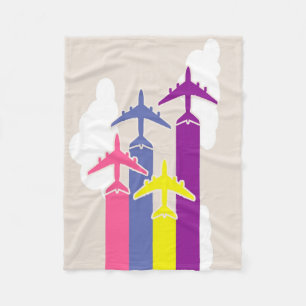 Colourful aeroplanes fleece blanket