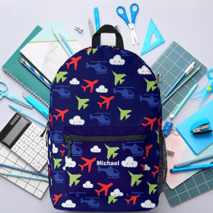 Colourful Aeroplanes Funny clouds Navy Blue Custom Printed Backpack